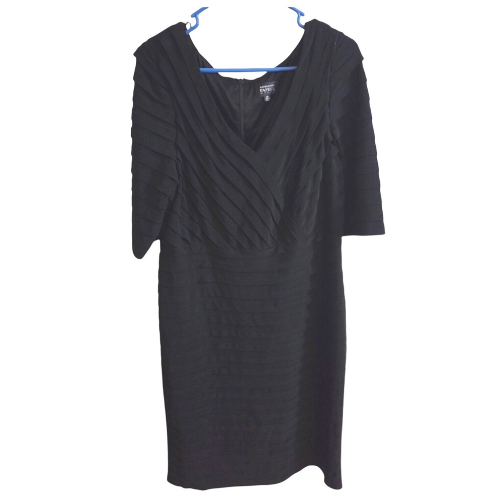 Adrianna Papell Woman Black Tiered Ribbed Sheath Dress Plus Size 16W Cocktail